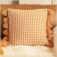 HKM-943123 Mint Green Textile Knitting Cushion Cover with Tassels - Modern Round Pillow for Living Room or Bedroom