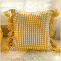 HKM-943123 Mint Green Textile Knitting Cushion Cover with Tassels - Modern Round Pillow for Living Room or Bedroom