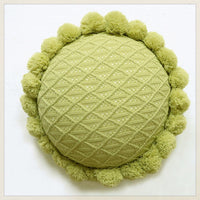 HKM-943123 Mint Green Textile Knitting Cushion Cover with Tassels - Modern Round Pillow for Living Room or Bedroom