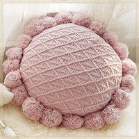 HKM-943123 Mint Green Textile Knitting Cushion Cover with Tassels - Modern Round Pillow for Living Room or Bedroom