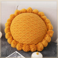 HKM-943123 Mint Green Textile Knitting Cushion Cover with Tassels - Modern Round Pillow for Living Room or Bedroom