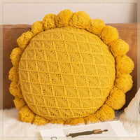 HKM-943123 Mint Green Textile Knitting Cushion Cover with Tassels - Modern Round Pillow for Living Room or Bedroom