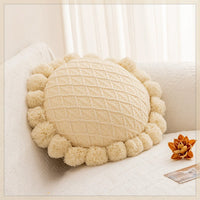 HKM-943123 Mint Green Textile Knitting Cushion Cover with Tassels - Modern Round Pillow for Living Room or Bedroom