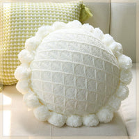 HKM-943123 Mint Green Textile Knitting Cushion Cover with Tassels - Modern Round Pillow for Living Room or Bedroom