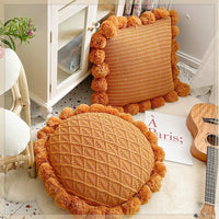 HKM-943123 Mint Green Textile Knitting Cushion Cover with Tassels - Modern Round Pillow for Living Room or Bedroom