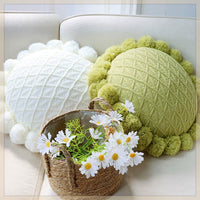 HKM-943123 Mint Green Textile Knitting Cushion Cover with Tassels - Modern Round Pillow for Living Room or Bedroom