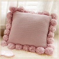 HKM-943123 Mint Green Textile Knitting Cushion Cover with Tassels - Modern Round Pillow for Living Room or Bedroom
