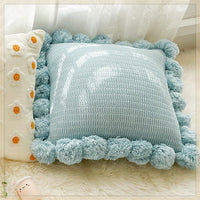 HKM-943123 Mint Green Textile Knitting Cushion Cover with Tassels - Modern Round Pillow for Living Room or Bedroom