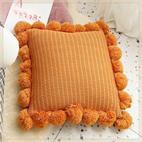 HKM-943123 Mint Green Textile Knitting Cushion Cover with Tassels - Modern Round Pillow for Living Room or Bedroom