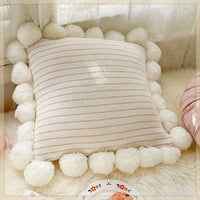 HKM-943123 Mint Green Textile Knitting Cushion Cover with Tassels - Modern Round Pillow for Living Room or Bedroom