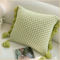 HKM-943123 Mint Green Textile Knitting Cushion Cover with Tassels - Modern Round Pillow for Living Room or Bedroom