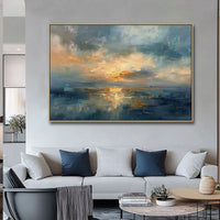 HKM-943251 Handmade Oil Painting Canvas - Sunset Over the Sea Abstract Landscape Art for Home Decor