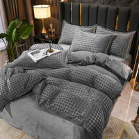 HKM-943315 Three-Dimensional Carved Velvet Four-Piece Bedding Set - Nordic Style, Houndstooth Patterns in Multiple Colors