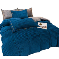 HKM-943315 Three-Dimensional Carved Velvet Four-Piece Bedding Set - Nordic Style, Houndstooth Patterns in Multiple Colors