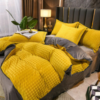 HKM-943315 Three-Dimensional Carved Velvet Four-Piece Bedding Set - Nordic Style, Houndstooth Patterns in Multiple Colors