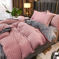 HKM-943315 Three-Dimensional Carved Velvet Four-Piece Bedding Set - Nordic Style, Houndstooth Patterns in Multiple Colors