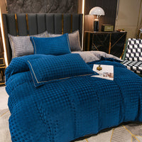 HKM-943315 Three-Dimensional Carved Velvet Four-Piece Bedding Set - Nordic Style, Houndstooth Patterns in Multiple Colors