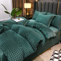 HKM-943315 Three-Dimensional Carved Velvet Four-Piece Bedding Set - Nordic Style, Houndstooth Patterns in Multiple Colors