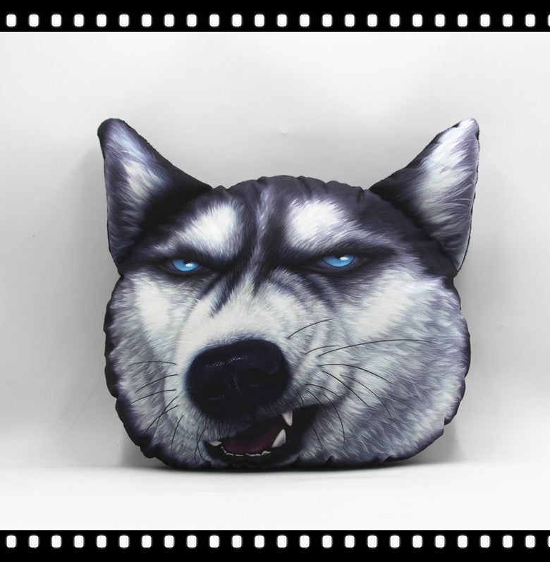 HKM-943443 Funny Animal Head Pillow - Yellow Dog, Black Dog, Husky Designs, Large & Small Sizes Available