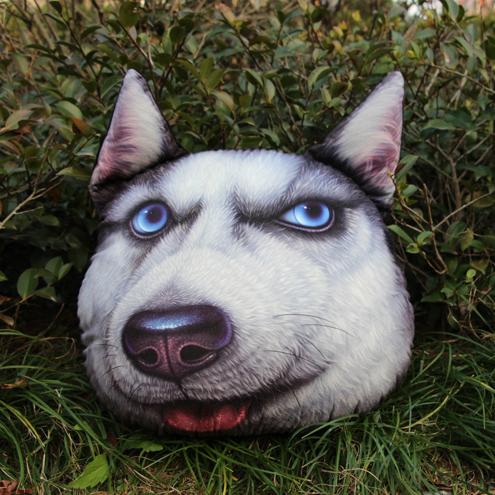 HKM-943443 Funny Animal Head Pillow - Yellow Dog, Black Dog, Husky Designs, Large & Small Sizes Available