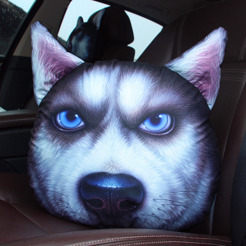 HKM-943443 Funny Animal Head Pillow - Yellow Dog, Black Dog, Husky Designs, Large & Small Sizes Available