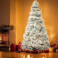HKM-943443 Pre-Lit Hinged Artificial Christmas Tree with 347 Branch Tips and 120 Warm White Lights, Available in Multiple Sizes