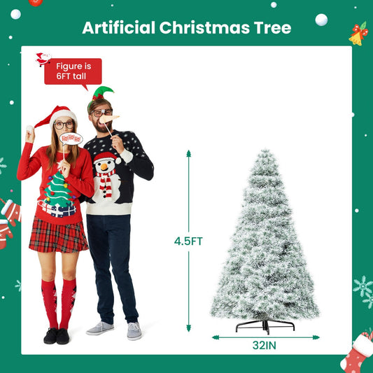 HKM-943443 Pre-Lit Hinged Artificial Christmas Tree with 347 Branch Tips and 120 Warm White Lights, Available in Multiple Sizes