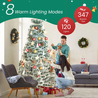 HKM-943443 Pre-Lit Hinged Artificial Christmas Tree with 347 Branch Tips and 120 Warm White Lights, Available in Multiple Sizes