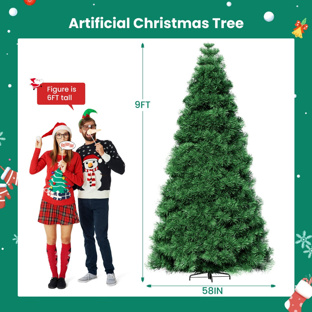 HKM-943443 Pre-Lit Hinged Artificial Christmas Tree with 347 Branch Tips and 120 Warm White Lights, Available in Multiple Sizes