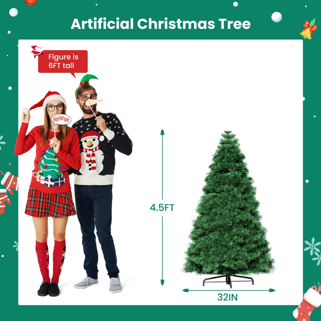 HKM-943443 Pre-Lit Hinged Artificial Christmas Tree with 347 Branch Tips and 120 Warm White Lights, Available in Multiple Sizes