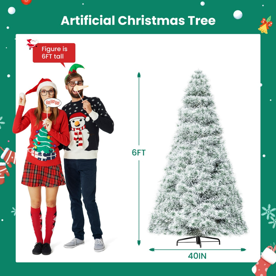 HKM-943443 Pre-Lit Hinged Artificial Christmas Tree with 347 Branch Tips and 120 Warm White Lights, Available in Multiple Sizes