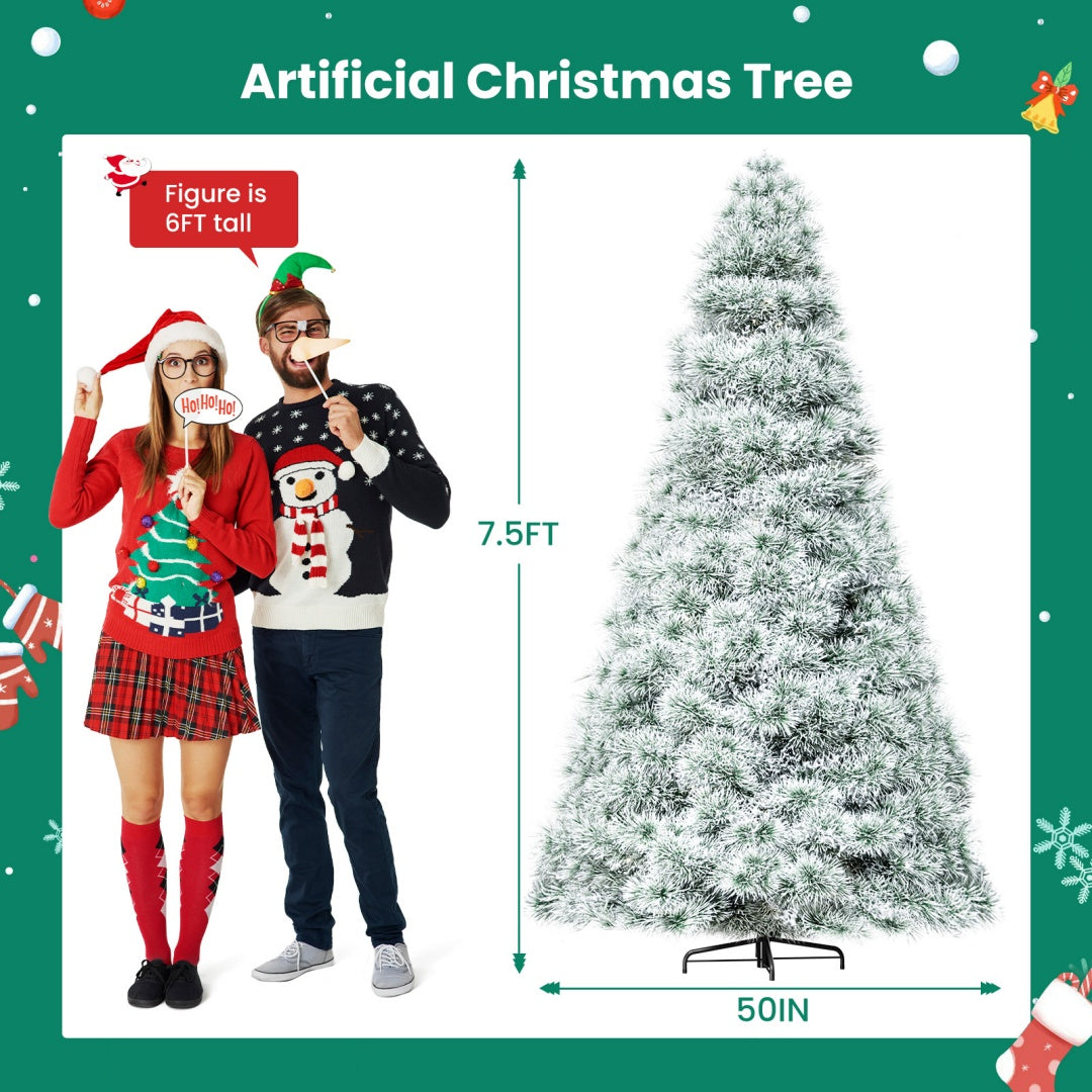 HKM-943443 Pre-Lit Hinged Artificial Christmas Tree with 347 Branch Tips and 120 Warm White Lights, Available in Multiple Sizes