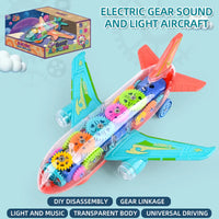 HKM-943571 Transparent Electric Gear Airplane Toy with Light and Sound for Kids, DIY Assembly Racing Track Toy, Ages 3+