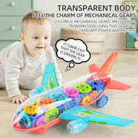 HKM-943571 Transparent Electric Gear Airplane Toy with Light and Sound for Kids, DIY Assembly Racing Track Toy, Ages 3+