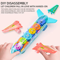 HKM-943571 Transparent Electric Gear Airplane Toy with Light and Sound for Kids, DIY Assembly Racing Track Toy, Ages 3+
