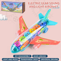 HKM-943571 Transparent Electric Gear Airplane Toy with Light and Sound for Kids, DIY Assembly Racing Track Toy, Ages 3+