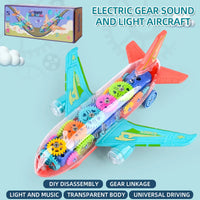 HKM-943571 Transparent Electric Gear Airplane Toy with Light and Sound for Kids, DIY Assembly Racing Track Toy, Ages 3+