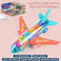 HKM-943571 Transparent Electric Gear Airplane Toy with Light and Sound for Kids, DIY Assembly Racing Track Toy, Ages 3+