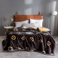 HKM-943635 Modern Geometric Coral Fleece Raschel Blanket in Soft Polyester