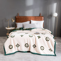 HKM-943635 Modern Geometric Coral Fleece Raschel Blanket in Soft Polyester