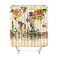 HKM-944019 Modern Waterproof Polyester Shower Curtain with Landscape Print, Multiple Sizes Available
