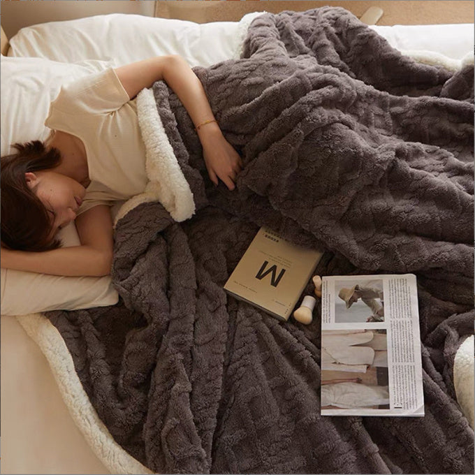HKM-944275 Thickened Coral Velvet Air Conditioning Blanket in Solid Colors and Stripes