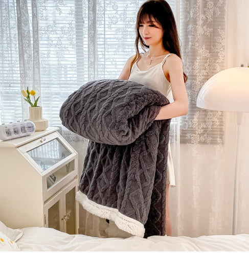 HKM-944275 Thickened Coral Velvet Air Conditioning Blanket in Solid Colors and Stripes