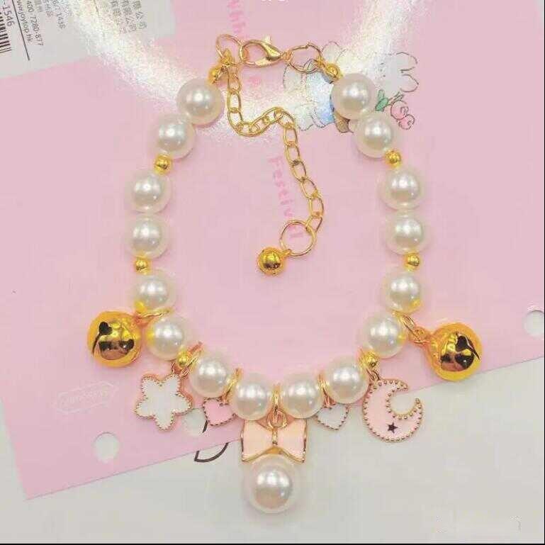 HKM-944339 Cartoon Style Pink Bow Pearl Decorative Collar for Small and Medium-Sized Dogs