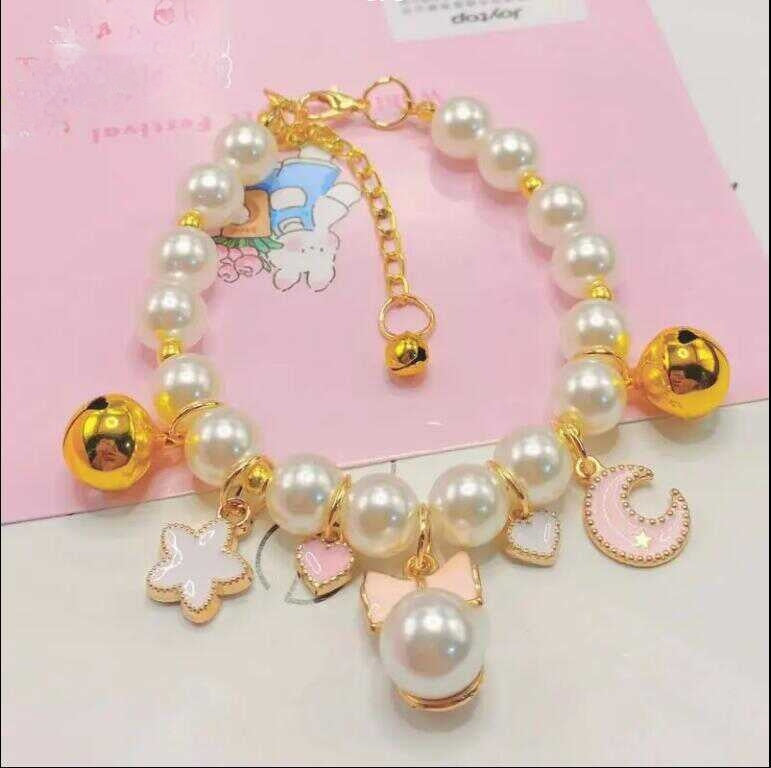 HKM-944339 Cartoon Style Pink Bow Pearl Decorative Collar for Small and Medium-Sized Dogs