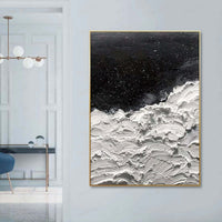 HKM-944403 Handmade Abstract Oil Painting - Oceans of Stars - Black and White Canvas Wall Art for Home Decor