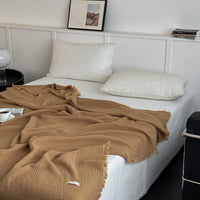 HKM-944467 Pure Cotton Four-Layer Gauze Blanket with Tassels in Solid Colors - 130x170cm, 150x200cm