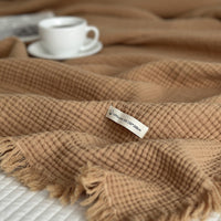 HKM-944467 Pure Cotton Four-Layer Gauze Blanket with Tassels in Solid Colors - 130x170cm, 150x200cm