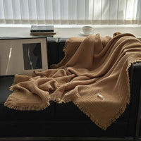 HKM-944467 Pure Cotton Four-Layer Gauze Blanket with Tassels in Solid Colors - 130x170cm, 150x200cm