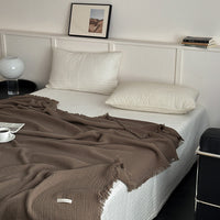HKM-944467 Pure Cotton Four-Layer Gauze Blanket with Tassels in Solid Colors - 130x170cm, 150x200cm